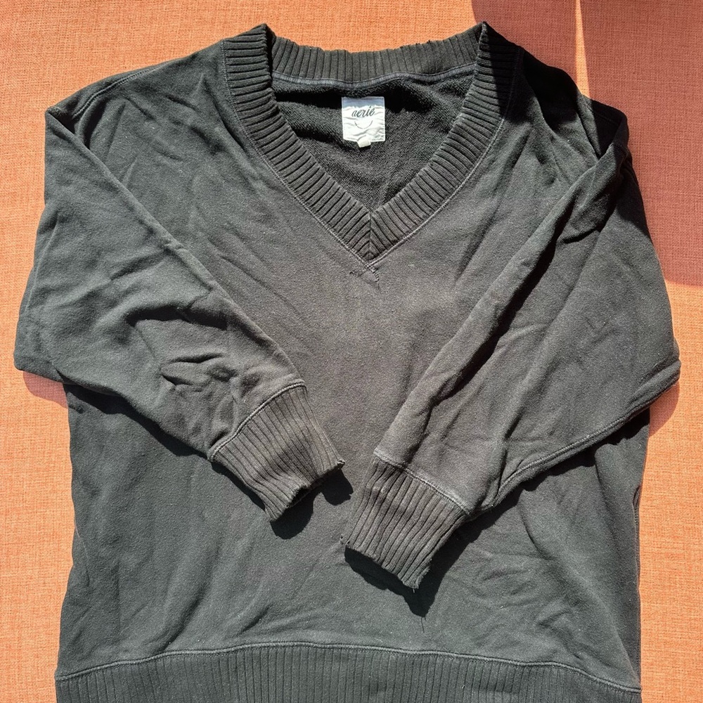 Aerie Black/Charcoal V-Neck Sweatshirt